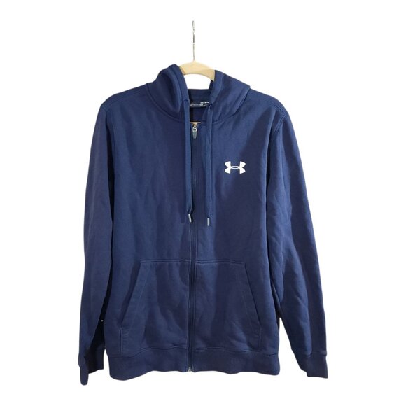 Under Armour ColdGear Rival Fleece Fitted Full Zip Hoodie in Navy Blue Men's M - Picture 3 of 7